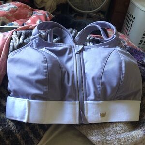 SHEFIT Lavender Front-Zip Support Bra with White Band